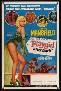 8x413 PLAYGIRL AFTER DARK linen style B 1sh '62 sexy Jayne Mansfield is Too Hot to Handle!