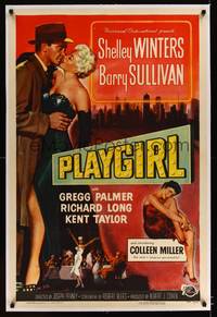 8x412 PLAYGIRL linen 1sh '54 Barry Sullivan, there's a price tag on sexy Shelley Winters' kisses!