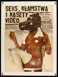 8x159 SEX, LIES, & VIDEOTAPE linen Polish 27x38 '89 wild Pagowski art of naked girl w/camera head!