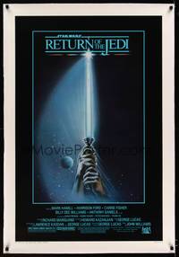 8x425 RETURN OF THE JEDI linen 1sh '83 George Lucas classic, great art of hands holding lightsaber!