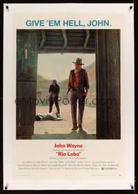 8x427 RIO LOBO linen 1sh '71 Howard Hawks, Give 'em Hell, John Wayne, great cowboy image!