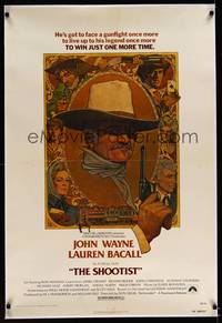 8x441 SHOOTIST linen 1sh '76 best Richard Amsel artwork of cowboy John Wayne & cast montage!