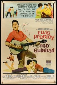 8y122 KID GALAHAD style Z 40x60 '62 art of Elvis Presley playing guitar, boxing, and romancing!