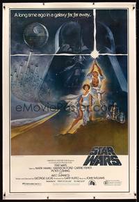 8y109 STAR WARS linen style A 40x60 '77 George Lucas classic sci-fi epic, great art by Tom Jung!