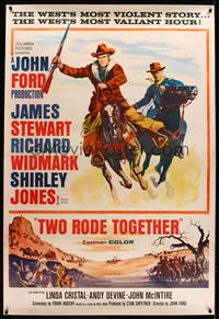 8y110 TWO RODE TOGETHER 40x60 '60 John Ford, art of James Stewart & Richard Widmark on horses!