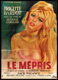 8y145 LE MEPRIS French 1p '63 Jean-Luc Godard, art of sexiest Brigitte Bardot by Georges Allard!