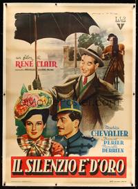 8y196 LE SILENCE EST D'OR linen Italian 1p '48 Rene Clair, different art of Chevalier by Holier!