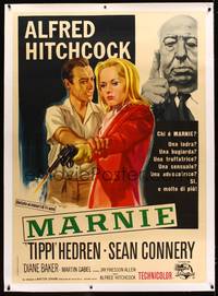8y198 MARNIE linen Italian 1p '64 different art of Sean Connery, Tippi Hedren & Alfred Hitchcock!
