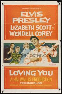 8y096 LOVING YOU 1sh '57 art of Elvis Presley, Lizabeth Scott, Wendell Corey & Dolores Hart!