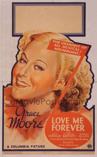 8y083 LOVE ME FOREVER die-cut WC '35 wonderful super close up art of pretty singer Grace Moore!