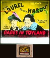 8z101 BABES IN TOYLAND glass slide '34 best different artwork of Stan Laurel & Oliver Hardy!