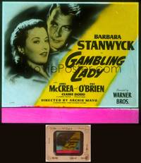 8z114 GAMBLING LADY glass slide '34 Barbara Stanwyck takes over her father's crooked casino!
