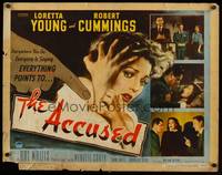 9a217 ACCUSED 1/2sh '49 great super close art of terrified sexy Loretta Young & dead body!
