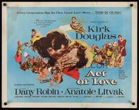 9a218 ACT OF LOVE style B 1/2sh '53 artwork of Kirk Douglas kissing Dany Robin!