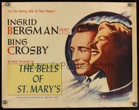9a259 BELLS OF ST. MARY'S 1/2sh R57 art of smiling pretty Ingrid Bergman & Bing Crosby!