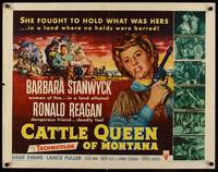 9a300 CATTLE QUEEN OF MONTANA style B 1/2sh '54 Barbara Stanwyck is a woman of fire, Ronald Reagan!