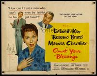 9a321 COUNT YOUR BLESSINGS 1/2sh '59 Deborah Kerr, Rossano Brazzi & Maurice Chevalier in Paris!