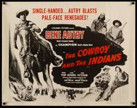 9a323 COWBOY & THE INDIANS 1/2sh R54 images of Gene Autry riding Champion & playing guitar!