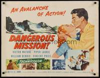 9a332 DANGEROUS MISSION 1/2sh '54 Victor Mature, Piper Laurie, an avalanche of action!