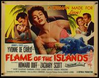 9a374 FLAME OF THE ISLANDS style B 1/2sh '55 Yvonne De Carlo is a woman made for love, Howard Duff!