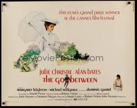 9a393 GO BETWEEN 1/2sh '71 artwork of Julie Christie with umbrella, directed by Joseph Losey!