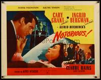 9a567 NOTORIOUS 1/2sh R54 Cary Grant, Ingrid Bergman, Alfred Hitchcock directed!