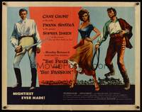 9a601 PRIDE & THE PASSION style A 1/2sh '57 art of Cary Grant w/sword, Frank Sinatra w/whip, Loren!