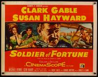 9a666 SOLDIER OF FORTUNE 1/2sh '55 art of Clark Gable shooting gun, plus sexy Susan Hayward!