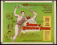 9a690 SWORD OF SHERWOOD FOREST 1/2sh '60 art of Richard Greene as Robin Hood swordfighting!