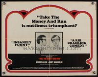9a691 TAKE THE MONEY & RUN 1/2sh '69 wacky Woody Allen mugshot in classic mockumentary!