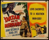 9a693 TARZAN & THE MERMAIDS style B 1/2sh '48 art of Johnny Weissmuller tied to tree, Brenda Joyce!