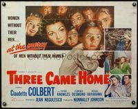 9a715 THREE CAME HOME 1/2sh '49 artwork of Claudette Colbert & prison women without their men!