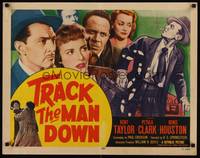 9a736 TRACK THE MAN DOWN style A 1/2sh '55 detective Kent Taylor, Petula Clark, cool artwork!