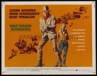 9a738 TRAIN ROBBERS 1/2sh '73 great full-length art of cowboy John Wayne & Ann-Margret!