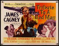 9a743 TRIBUTE TO A BAD MAN style A 1/2sh '56 great art of cowboy James Cagney, pretty Irene Papas!