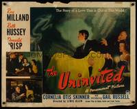 9a755 UNINVITED style B 1/2sh '44 Ray Milland, Ruth Hussey, introducing Gail Russell, cool art!