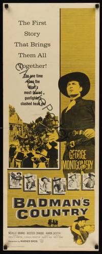 9b044 BADMAN'S COUNTRY  insert '58 George Montgomery as Pat Garrett, Buster Crabbe as Wyatt Earp!