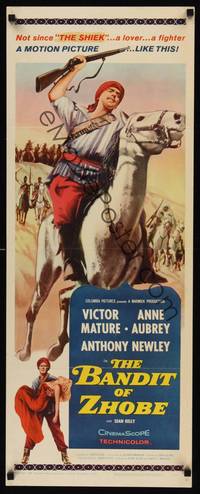 9b048 BANDIT OF ZHOBE  insert '59 art of Victor Mature on horseback, sexy Anne Aubrey!