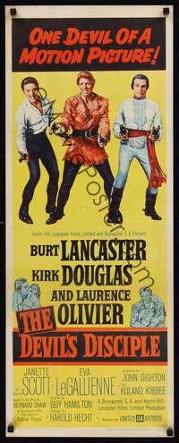 9b146 DEVIL'S DISCIPLE  insert '59 Burt Lancaster, Kirk Douglas & Laurence Olivier all with 2 guns!