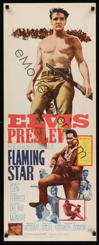9b176 FLAMING STAR  insert '60 Elvis Presley playing guitar & shirtless with rifle, Barbara Eden!