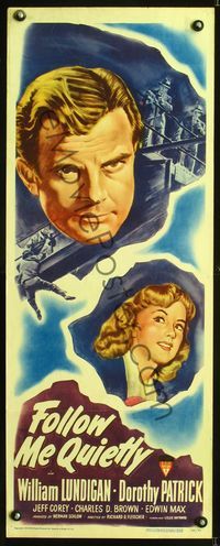 9b180 FOLLOW ME QUIETLY  insert '49 Richard Fleischer film noir, William Lundigan, Dorothy Patrick!
