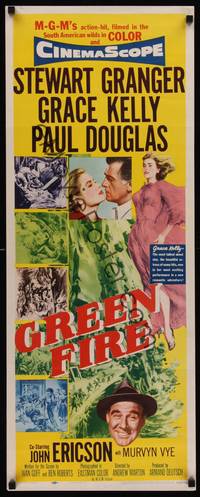 9b217 GREEN FIRE  insert '54 art of beautiful full-length Grace Kelly + Stewart Granger!