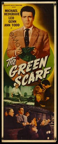 9b218 GREEN SCARF  insert '54 Michael Redgrave defends a blind/deaf/mute man accused of murder!