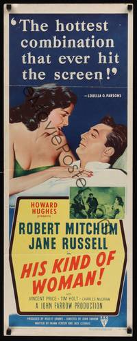 9b234 HIS KIND OF WOMAN  insert '51 Robert Mitchum, sexy Jane Russell, presented by Howard Hughes!