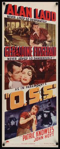 9b380 O.S.S.  insert '46 c/u of Alan Ladd with machine gun, Geraldine Fitzgerald & radio!