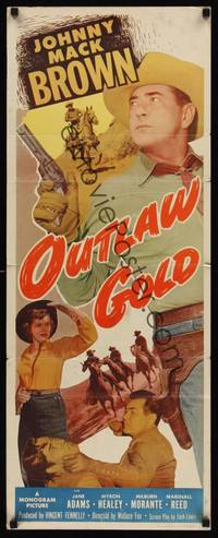 9b390 OUTLAW GOLD  insert '50 Johnny Mack Brown w/gun in cowboy western action!