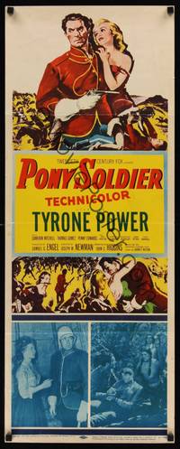 9b405 PONY SOLDIER  insert '52 art of Royal Canadian Mountie Tyrone Power w/pretty Penny Edwards!