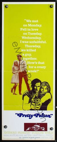9b409 PRETTY POISON  insert '68 cool artwork of Anthony Perkins & psycho Tuesday Weld!