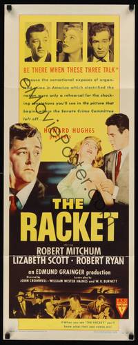 9b421 RACKET   insert '51 Robert Ryan grabs sexy Lizabeth Scott, Robert Mitchum, Howard Hughes