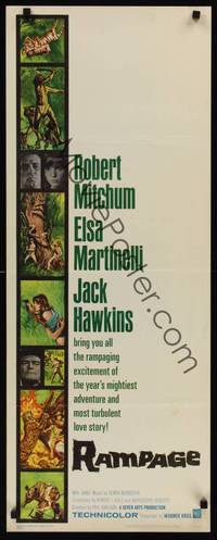 9b424 RAMPAGE   insert '63 Robert Mitchum & Elsa Martinelli in the African jungle, cool art!